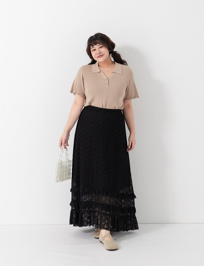 MISS. Polo Collar Ribbed Knit Plus Size Top
