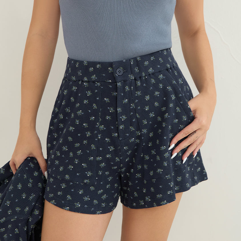 Sweet Floral Waffle Plus Size Shorts