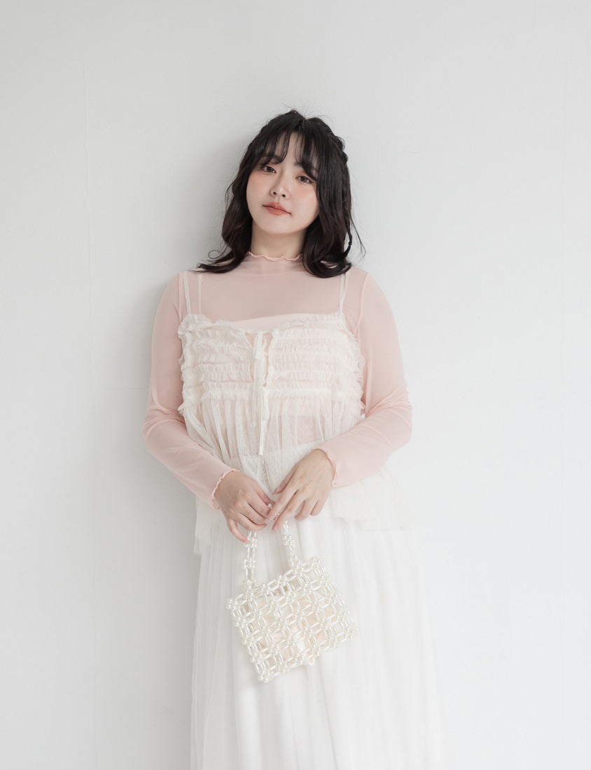Versatile Ruffle Trim Sheer Long Sleeve Plus Size Top