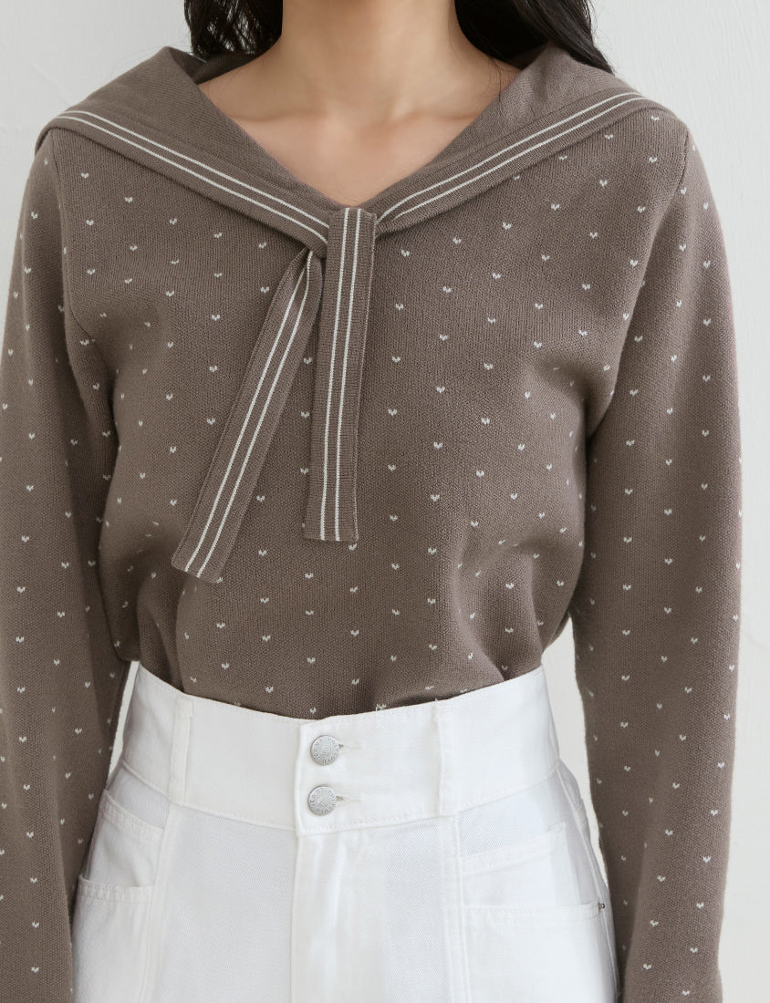 Sweet Heart Sailor Collar Long Sleeve Knit Plus SizeTop