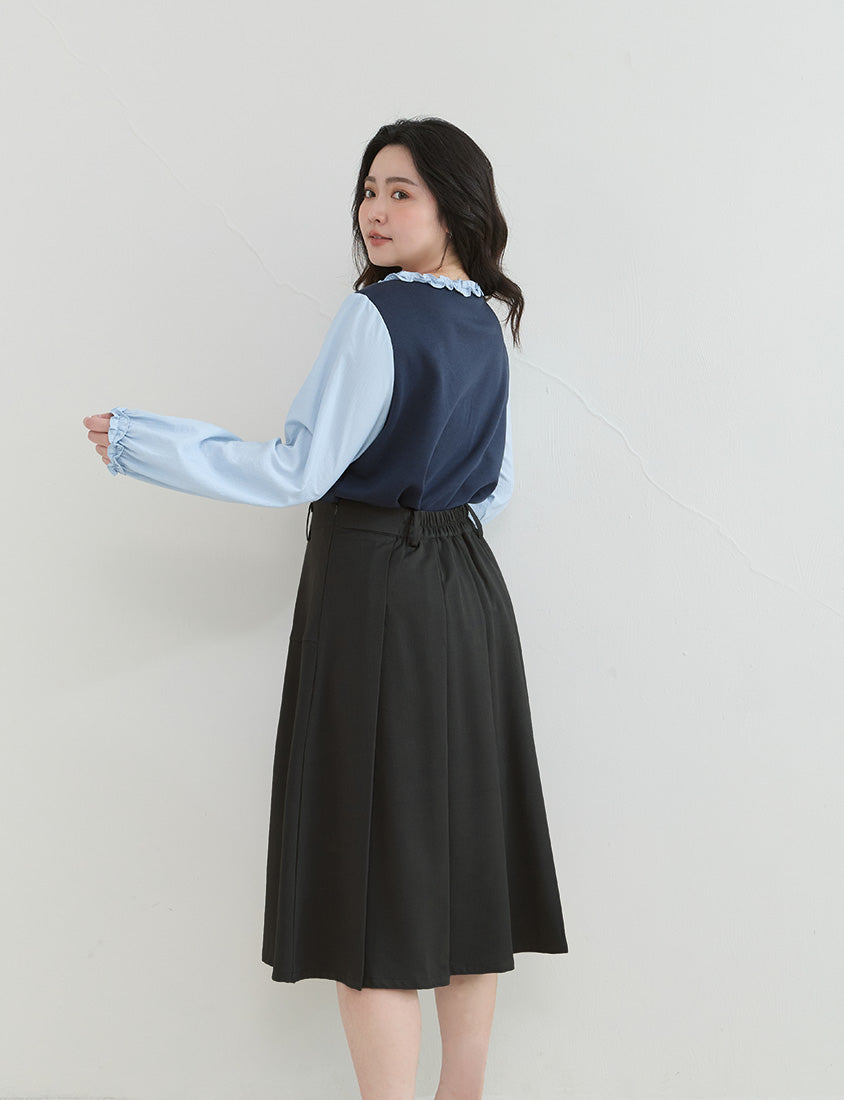 Preppy Wide Pleated Plus Size Midi Skirt