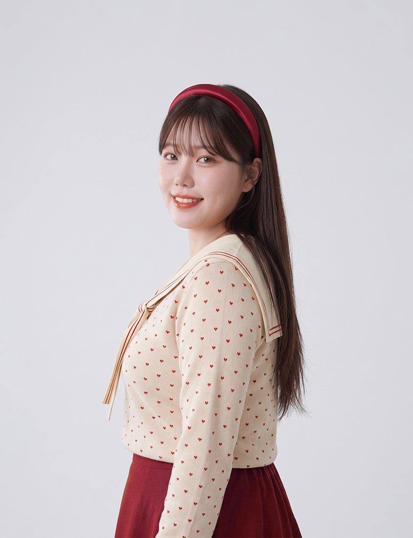 Sweet Heart Sailor Collar Long Sleeve Knit Plus SizeTop