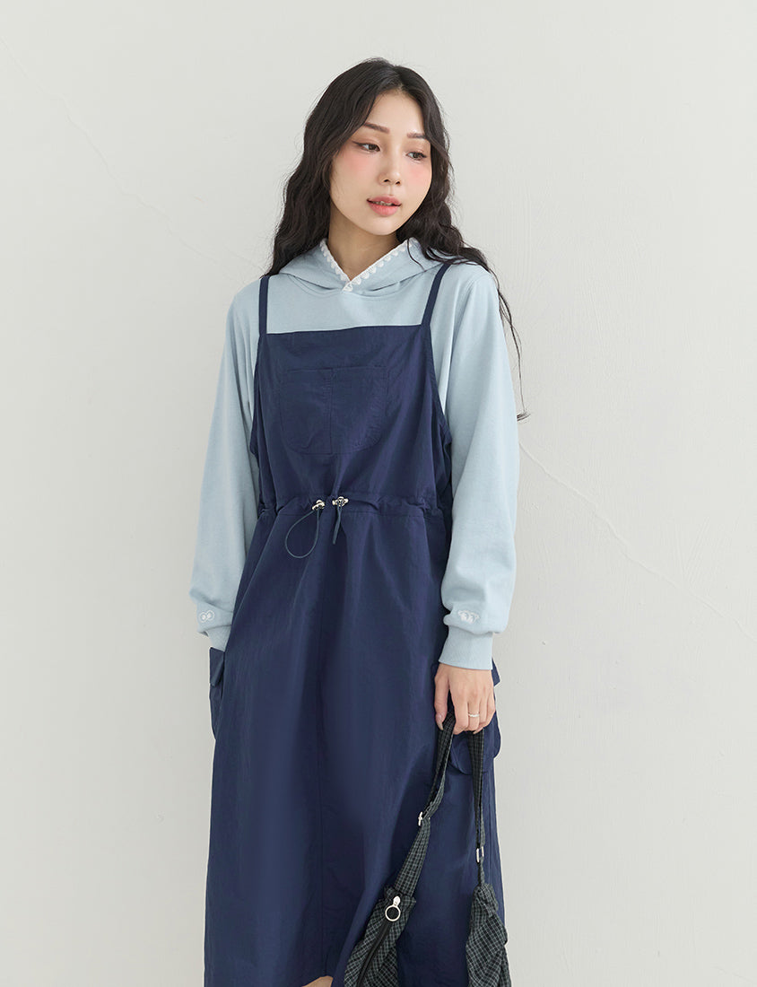 Vintage Utility Adjustable Strap Plus Size Maxi Dress