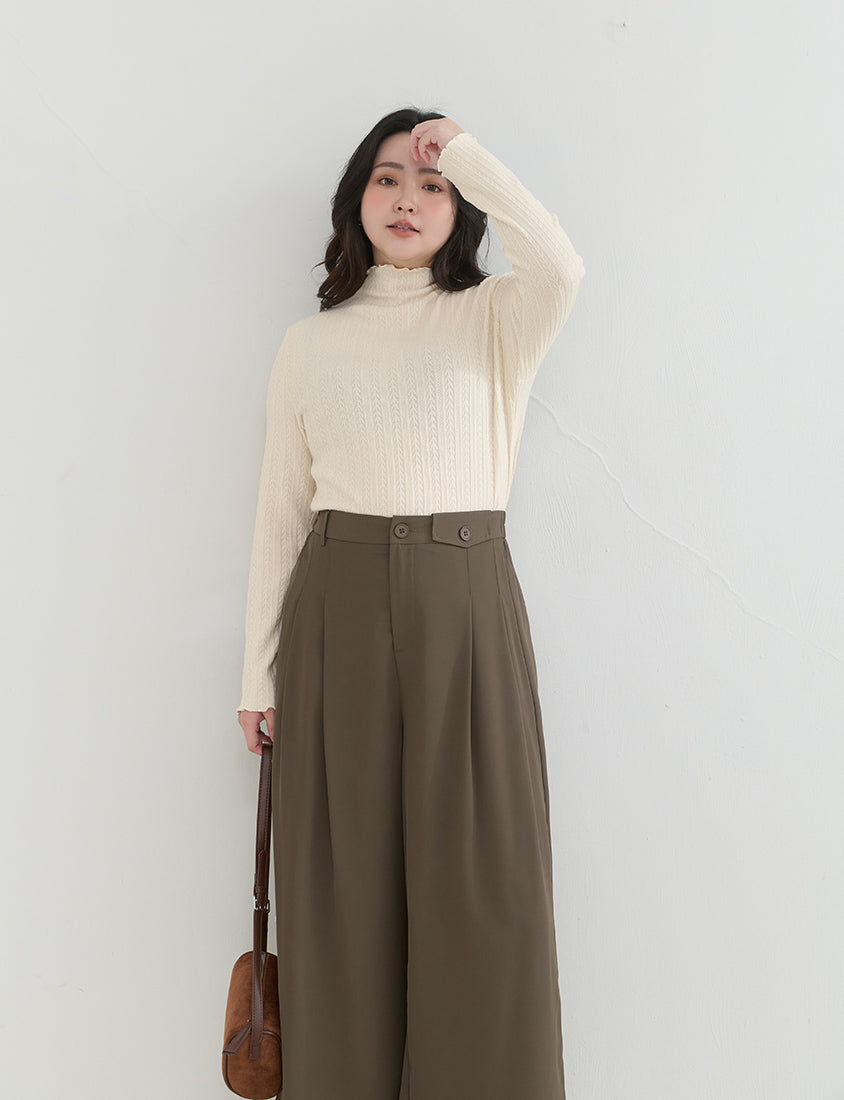 Soft Cable Knit Ribbed Rolled Edges Long Sleeve Plus Size Top
