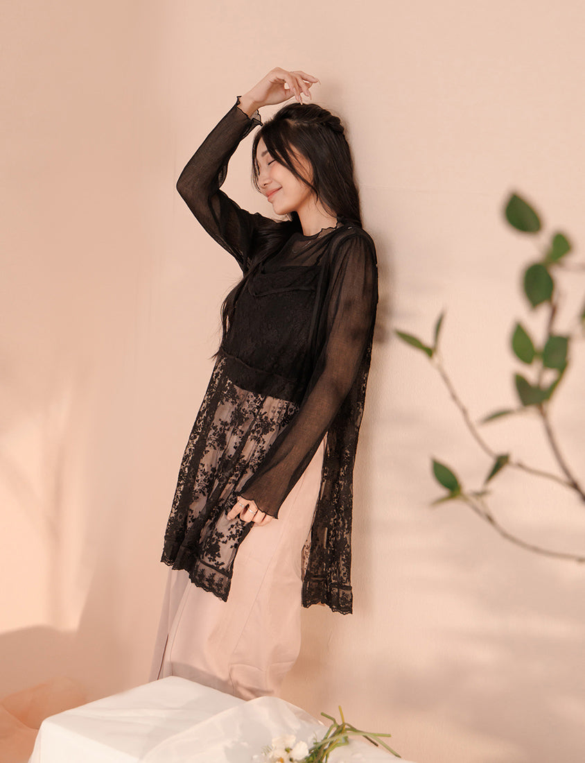 MISS. Ethereal Crinkle Sheer Mock-Neck Plus Size Top