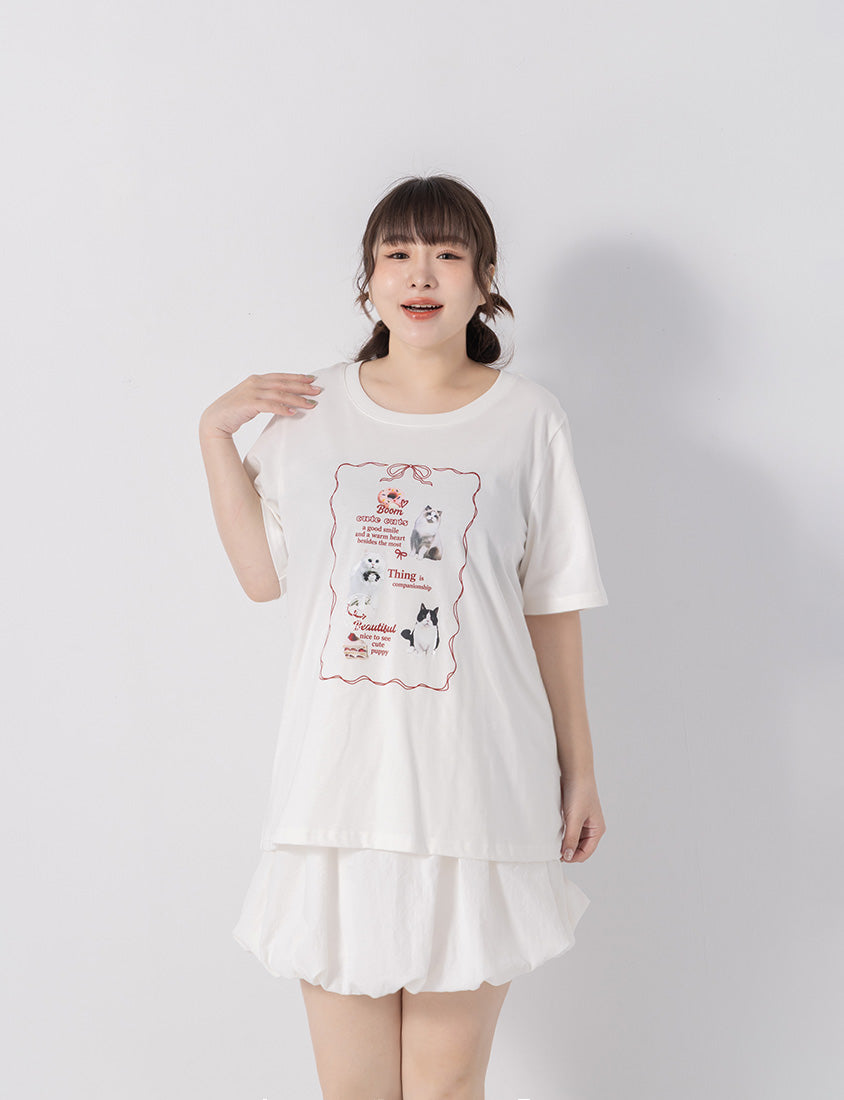 Cute Cat Print Oversized Plus Size Tee