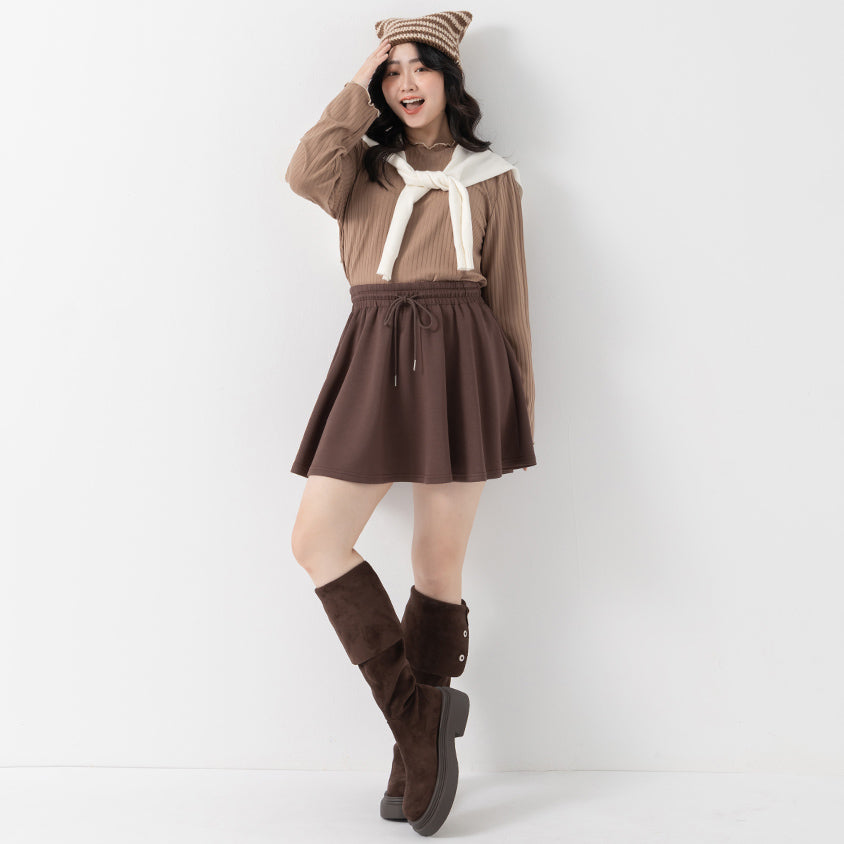 QQ Yogurt Touch Cotton Comfy A-Line Plus Size Mini Skirt