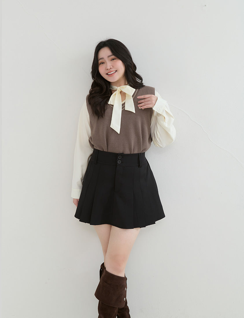 Slimming A-Line Pleated Plus Size Mini Skirt
