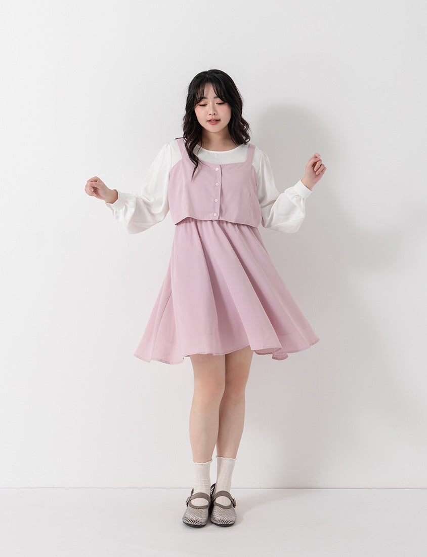 Sweet Slim Fit Faux Two-Piece Plus Size Mini Dress