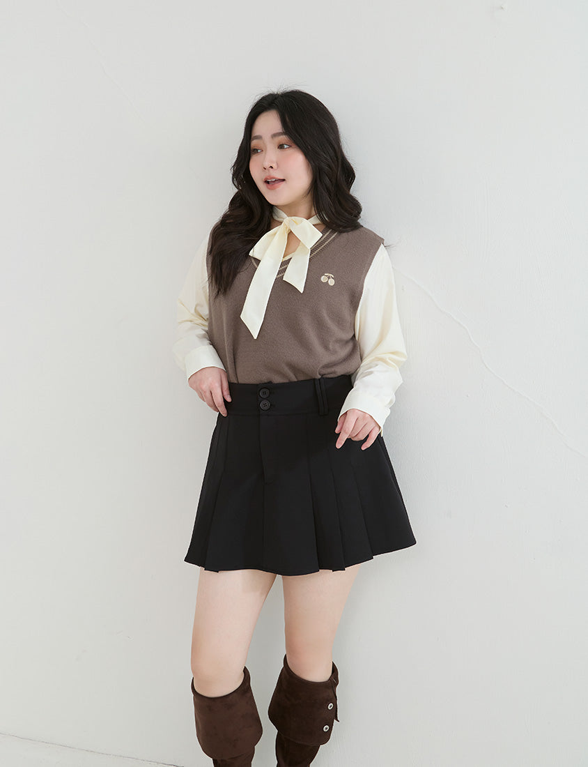 Preppy Cherry Embroidered Cropped Knit Plus Size Vest