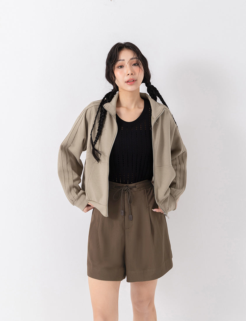 Webbing Contrast Cloud Cotton Cropped Plus Size Jacket