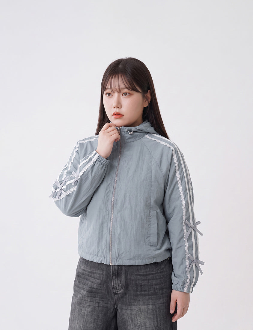 Lace Water-Repellent Hooded Plus Size Trench Coat