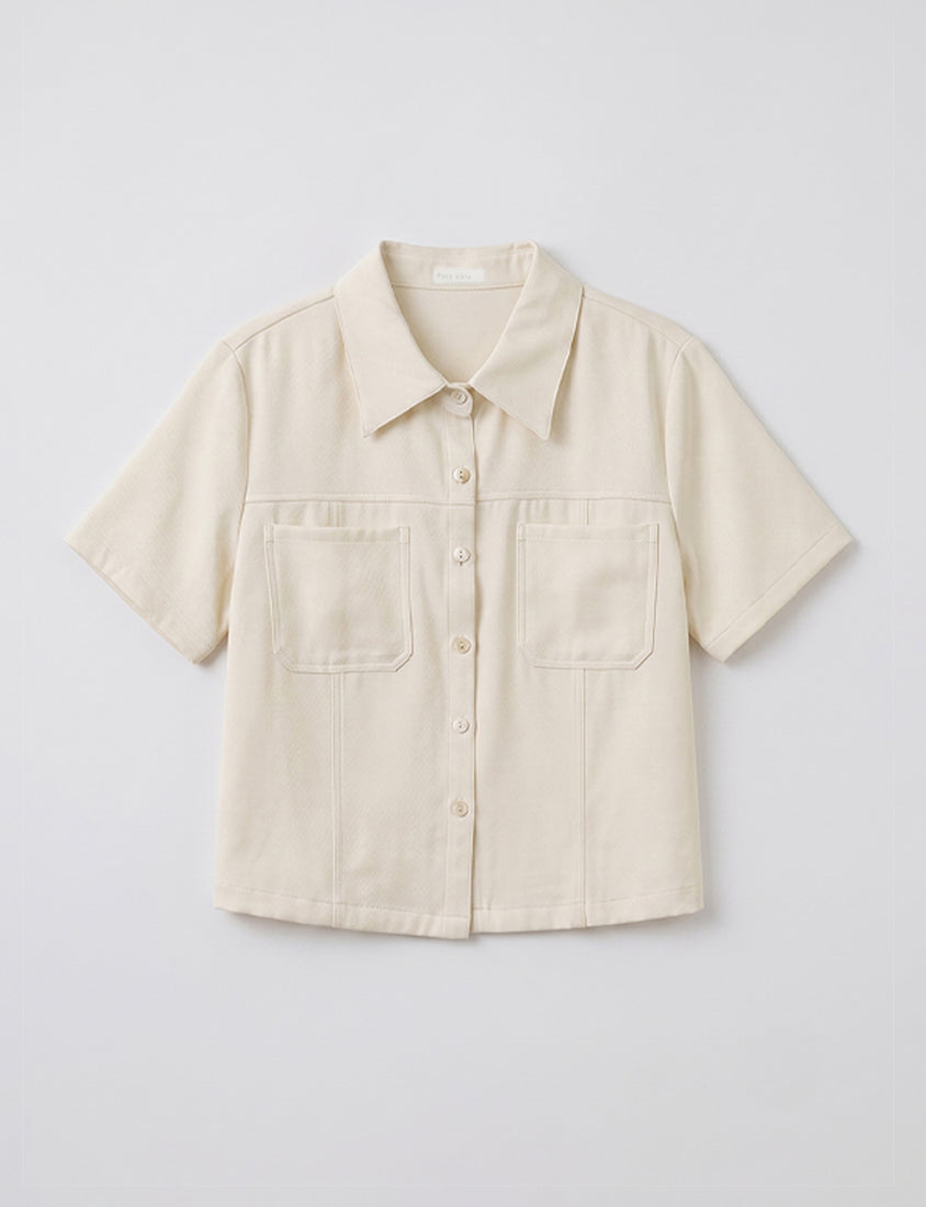 Double Pocket Twill Shell Button Plus Size Shirt