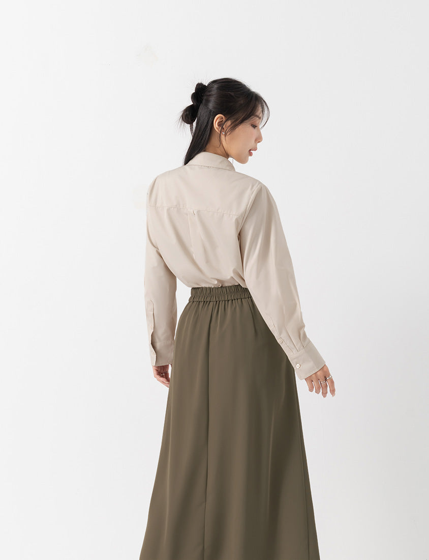 MISS. Easy-Care Contrast Color Long Sleeve Plus Size Shirt