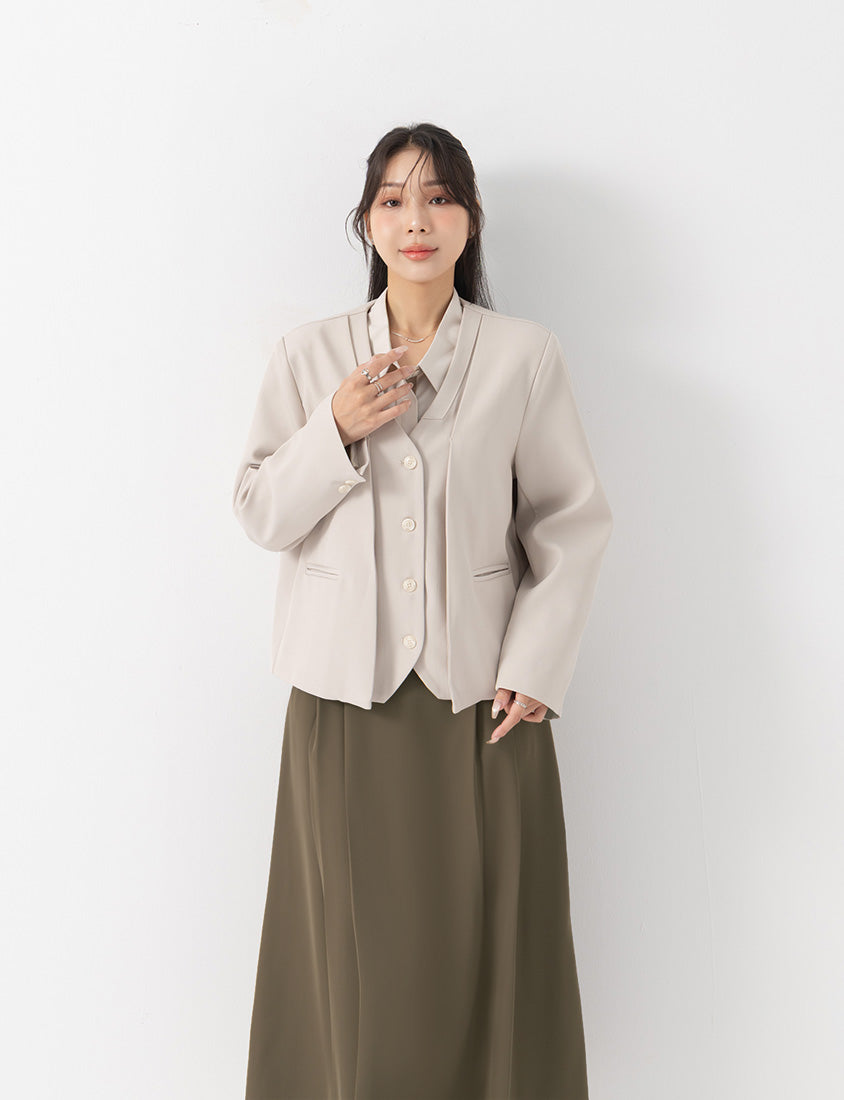 MISS. Chic Faux Two-Piece Collarless Suit Plus Size Jacket
