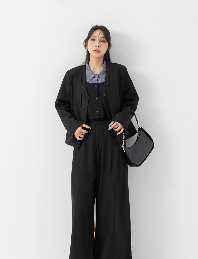 MISS. Chic Faux Two-Piece Collarless Suit Plus Size Jacket