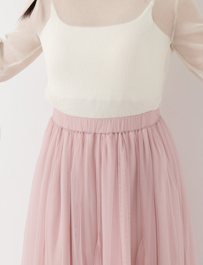 MISS. Elegant Flared Tiered Tulle Plus Size Maxi Skirt