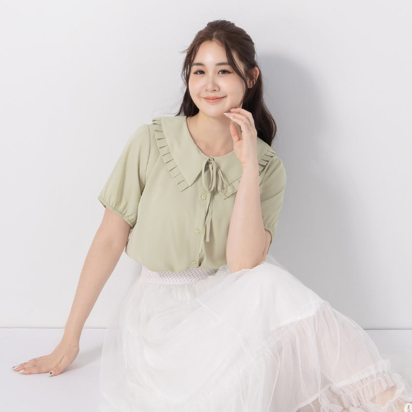 Statement Oversized Collar Tie-Waist Chiffon Plus Size Blouse
