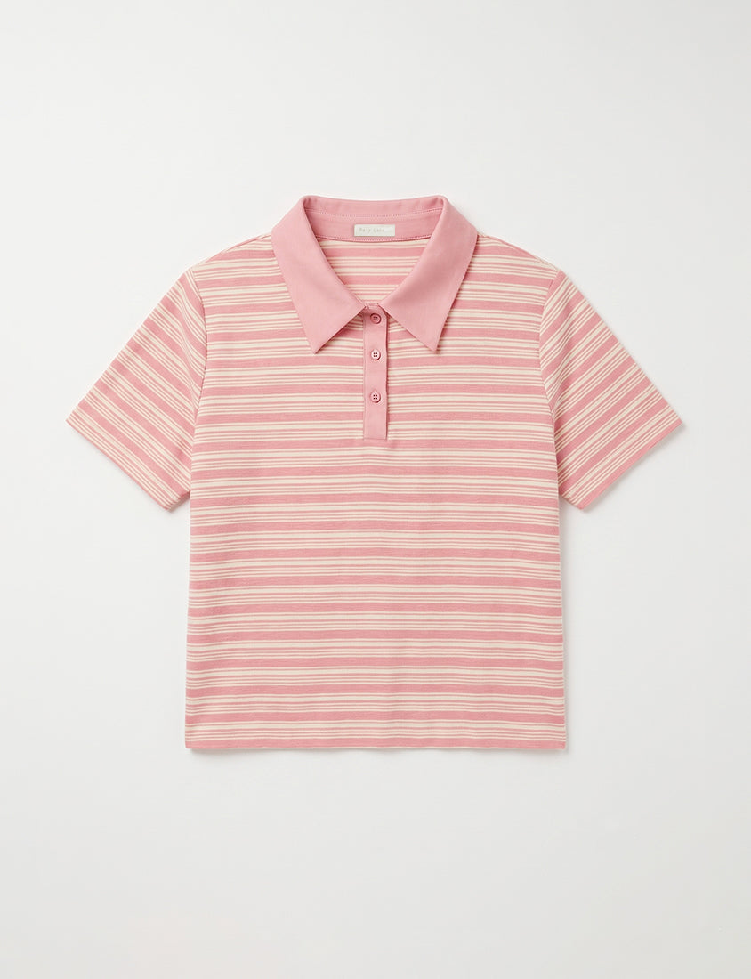 Youthful Contrast Stripe Polo Plus Size Top
