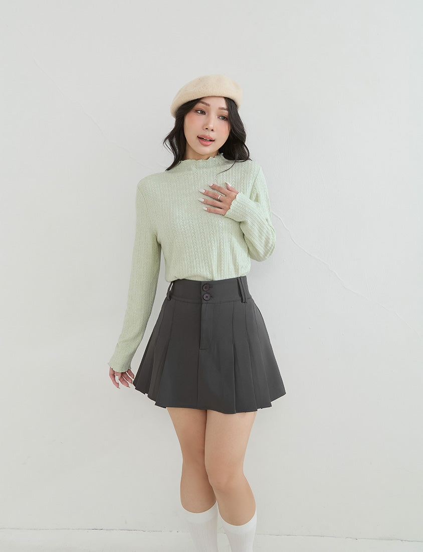 Soft Cable Knit Ribbed Rolled Edges Long Sleeve Plus Size Top