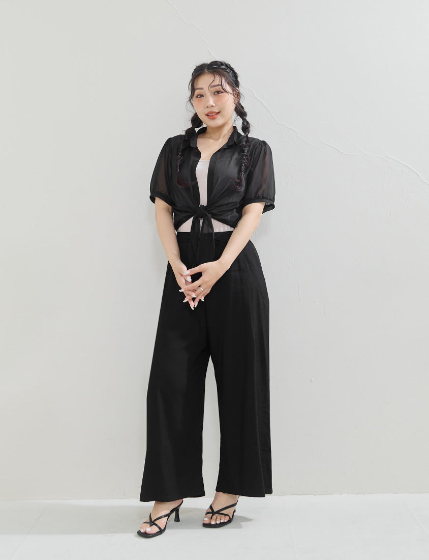 Sheer Tie-Front Collar Plus Size Cardigan