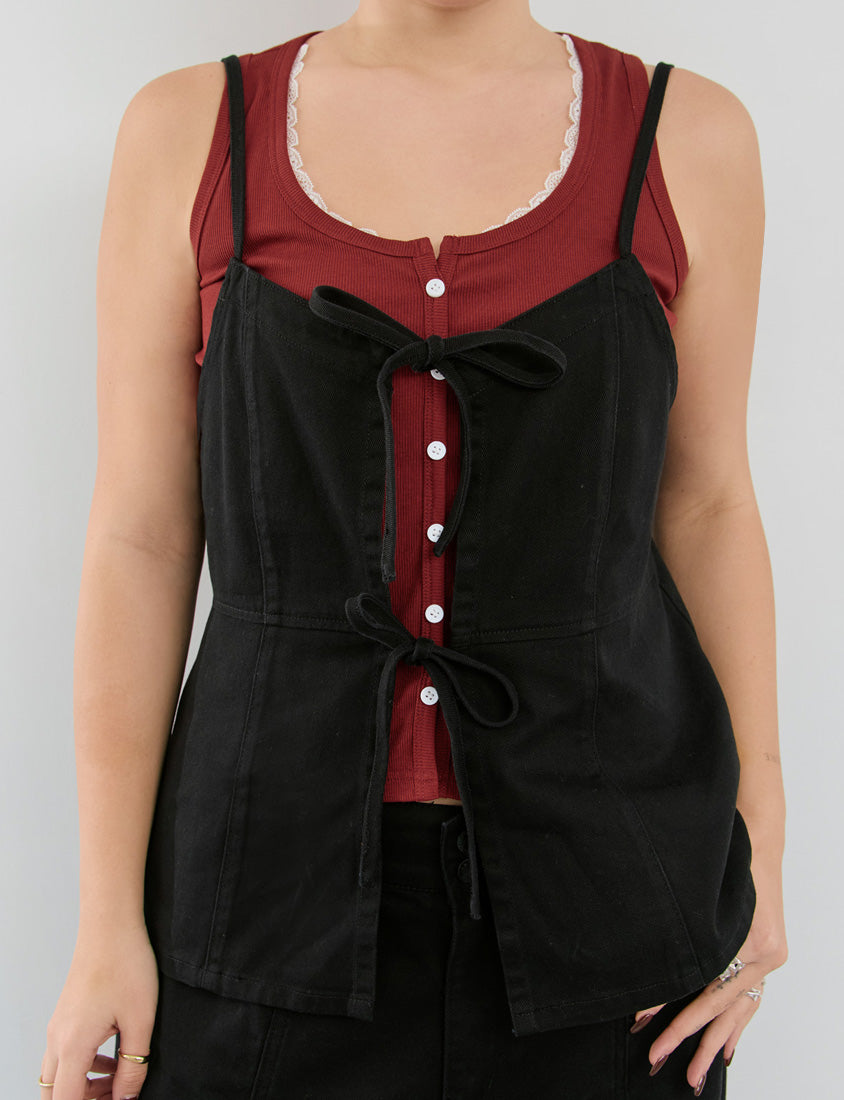 Adjustable Tie Strap Twill Layering Plus Size Camisole Vest