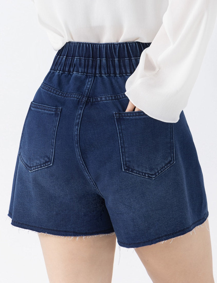 Tencel Silky Denim Double Button Distressed Plus Size Shorts