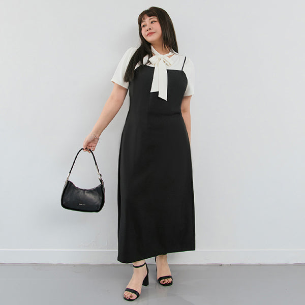 MISS. Korean Style Adjustable Strap Back Slit Plus Size Maxi Dress