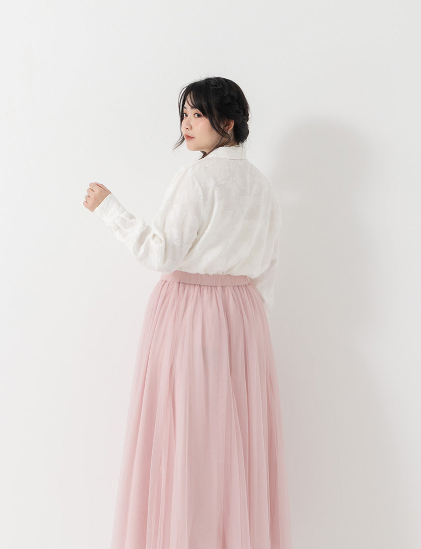 MISS. Japanese-Inspired Lace Sheer Jacquard Plus Size Shirt