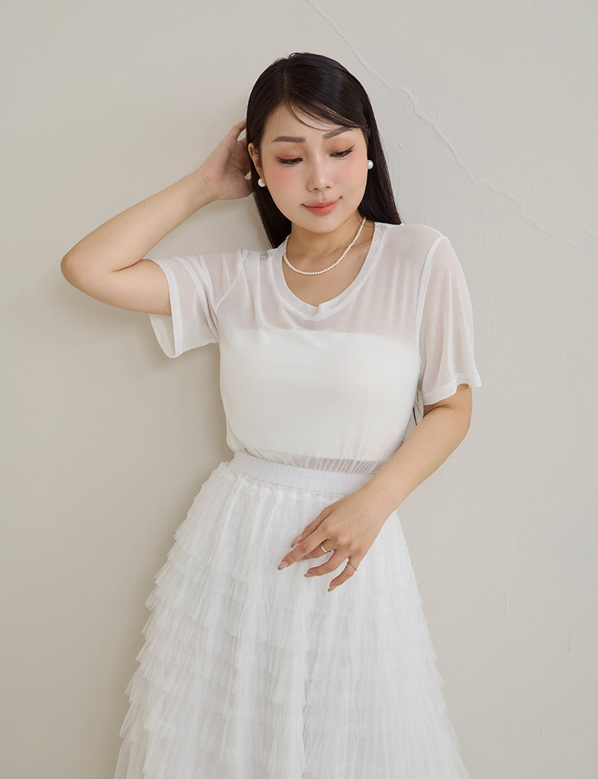 MISS. Casual Sheer Crewneck Plus Size Top