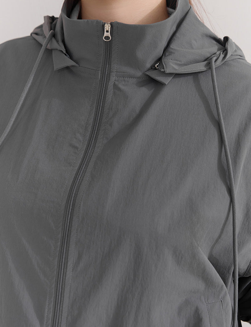 Instant Cooling UV-Protection Cropped Utility Hooded Plus Size Jacket