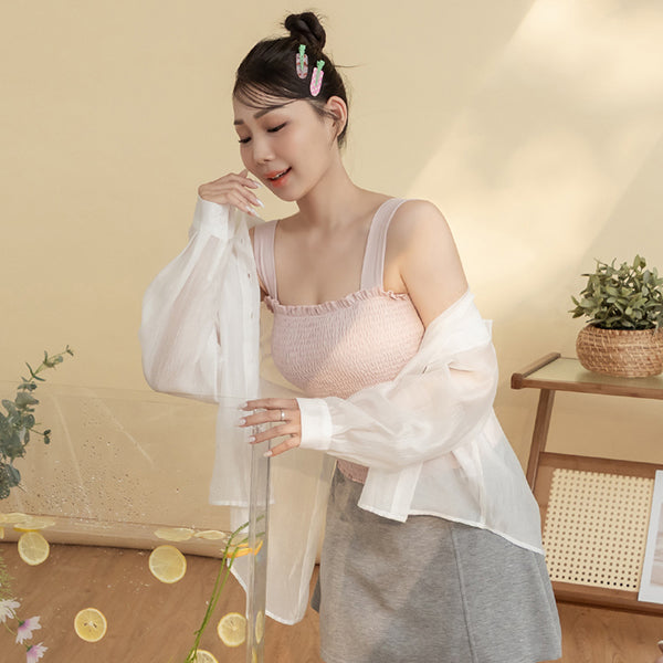 Tencel Silky Sheer Back Slit Tie-Front Plus Size Shirt