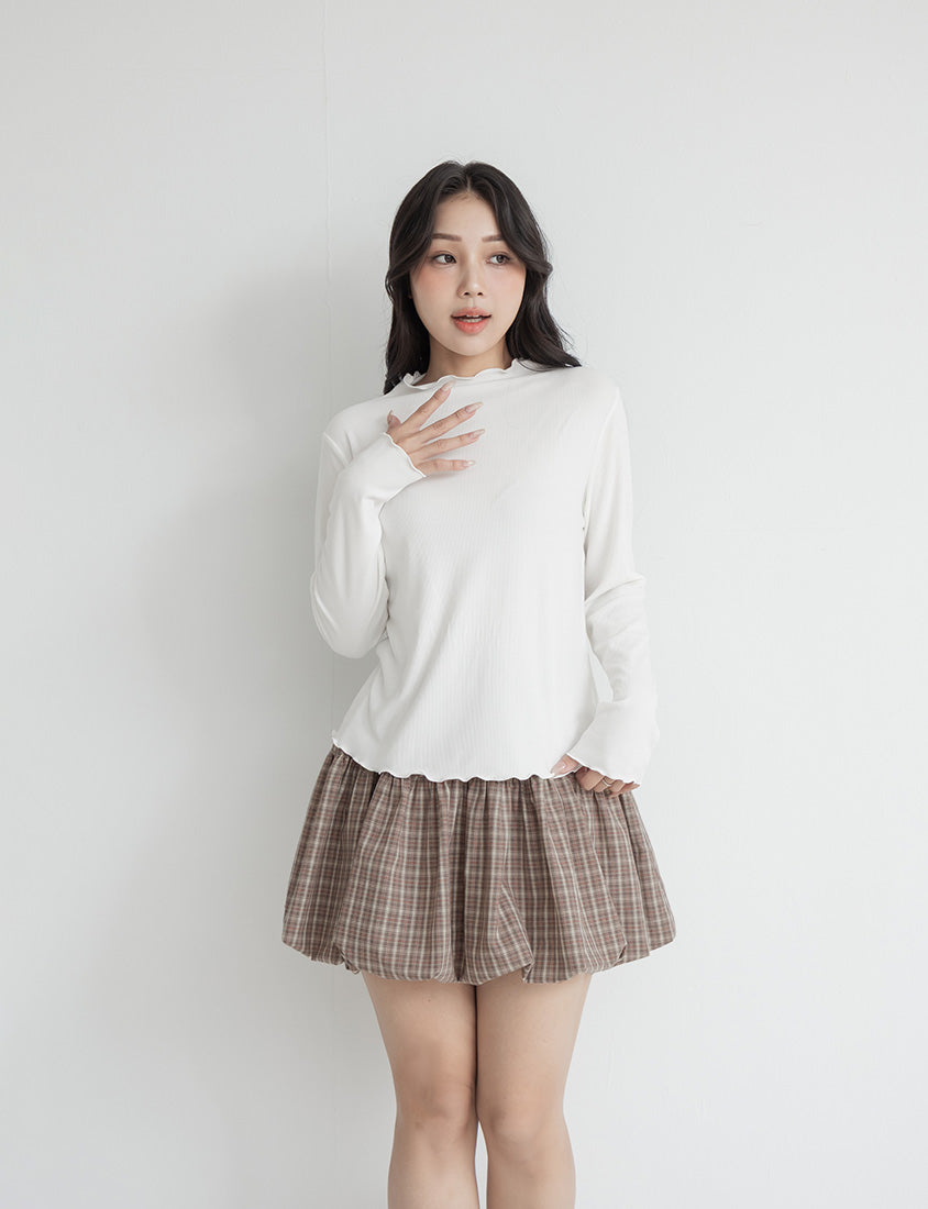 Ribbed Lettuce Trim Mock Neck Plus Size Top
