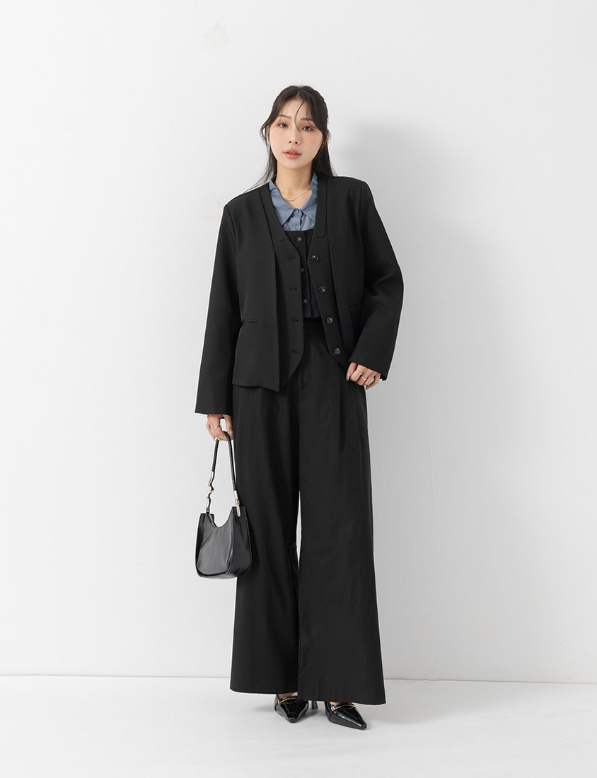 MISS. Elegant Suit Vest Faux Two Piece Plus Size Shirt