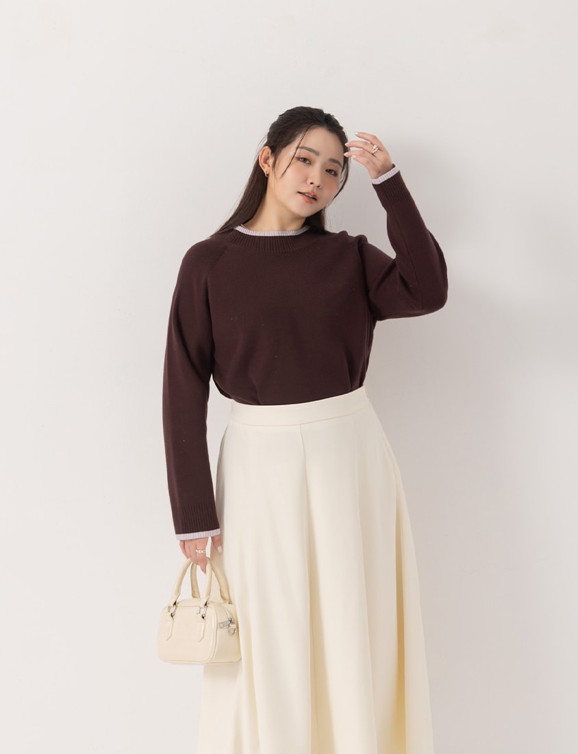 MISS. Versatile Round Neck Side Slit Colorblock Plus Size Knit Top