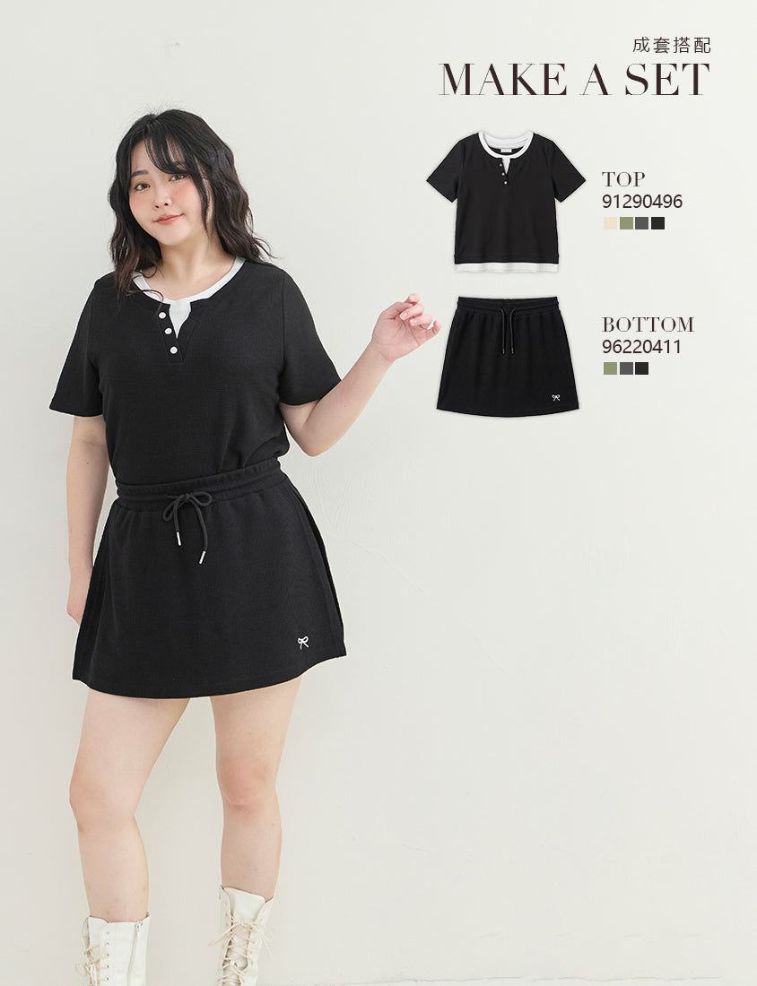 Waffle Knit Butterfly Embroidered Plus Size Skort