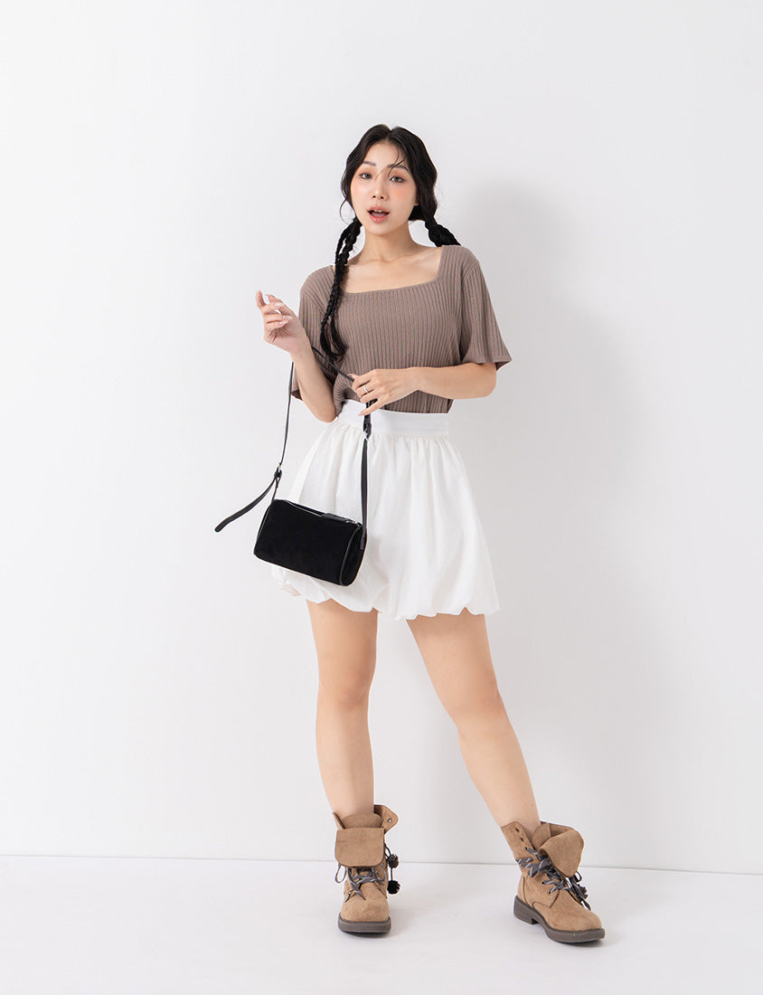 Classic Multicolor Square Neck Ribbed Knit Plus Size Top