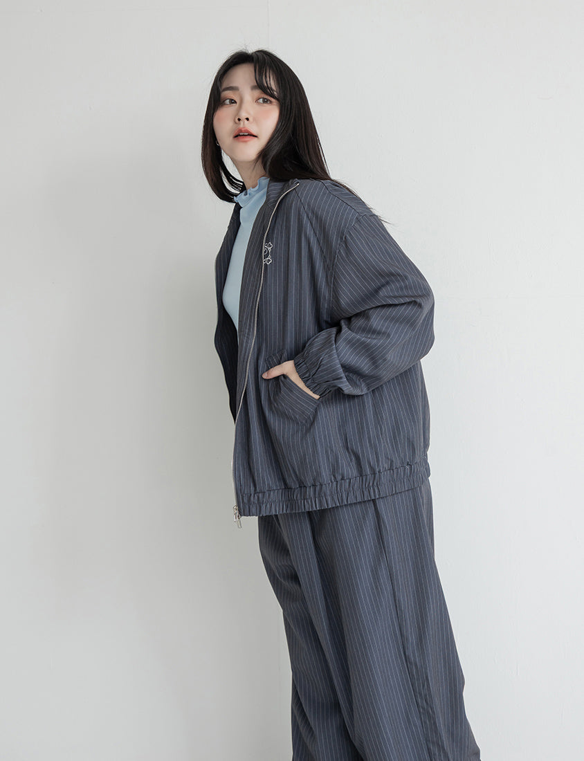American Casual Striped Plus Size Jacket