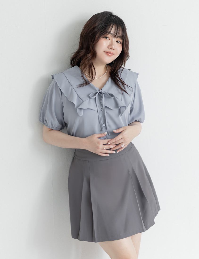 MISS. Ruffle Collar Chiffon Plus Size Shirt