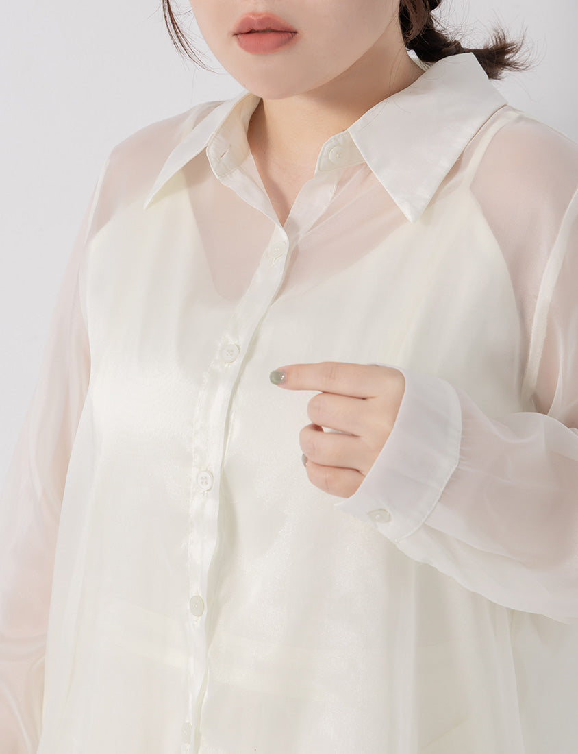 Subtle Sparkle Sheer Chiffon Back Slit Plus Size Shirt
