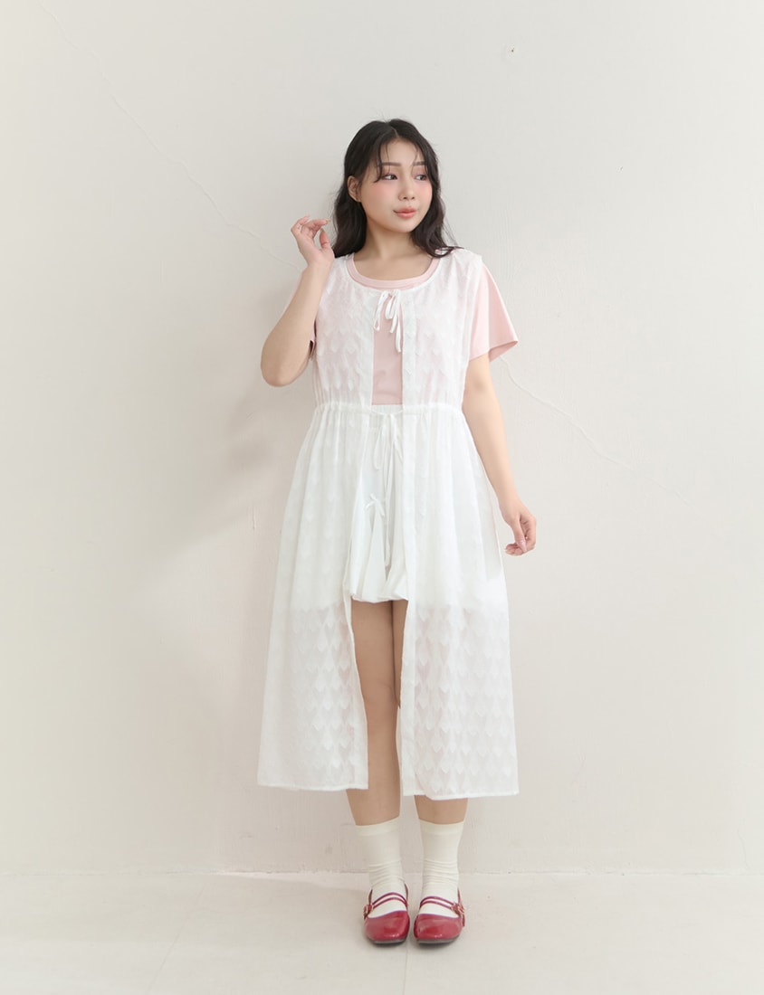 All-Over Heart Jacquard Plus Size Long Camisole Vest