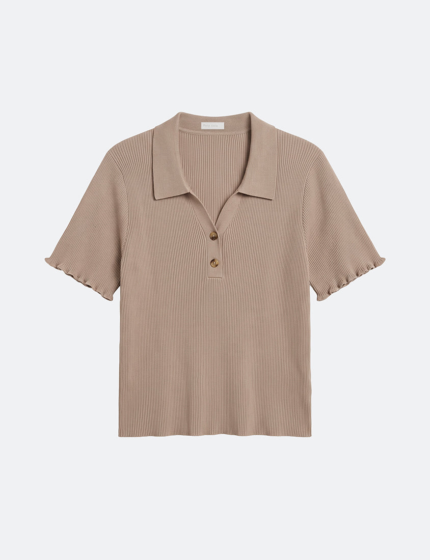 MISS. Polo Collar Ribbed Knit Plus Size Top