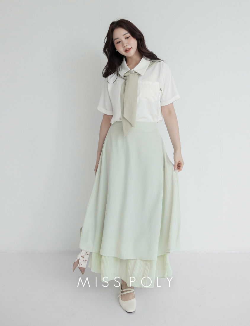 MISS. Elegant Pleated Chiffon Plus Size Maxi Skirt