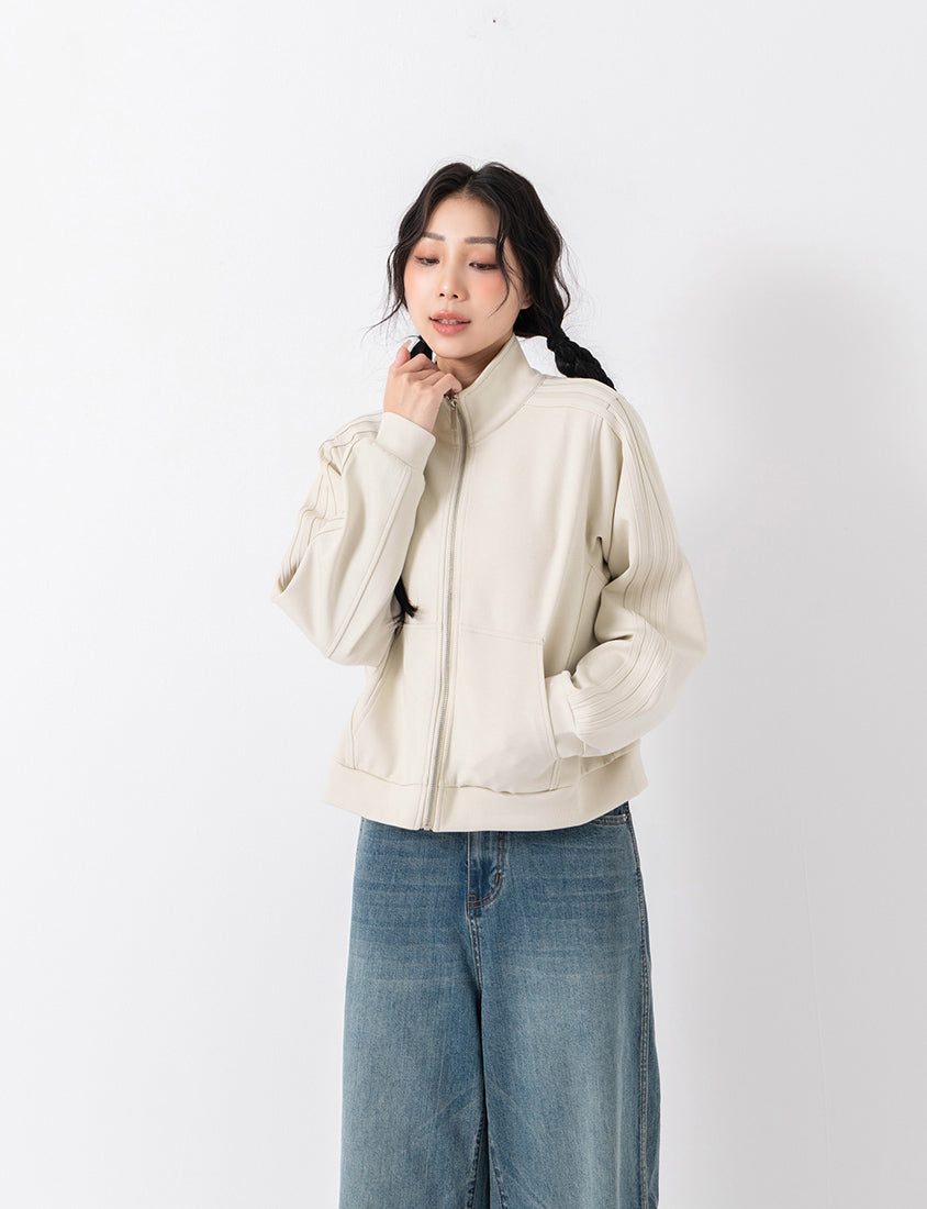 Webbing Contrast Cloud Cotton Cropped Plus Size Jacket