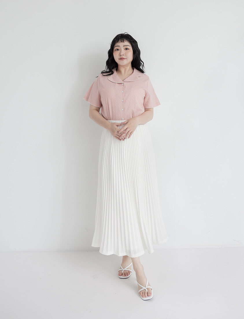 Cute Jacquard Contrast Cuban Collar Plus Size Shirt