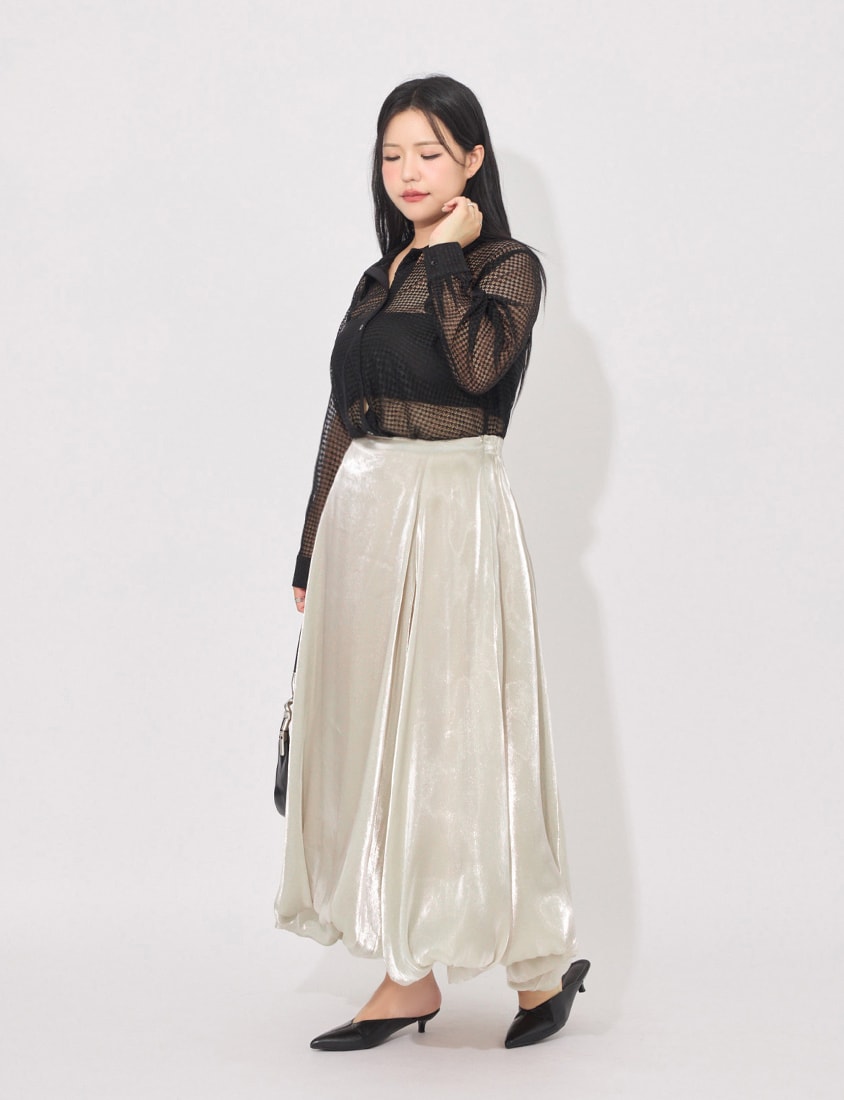 MORE U Airy Glossy Plus Size Bubble Skirt
