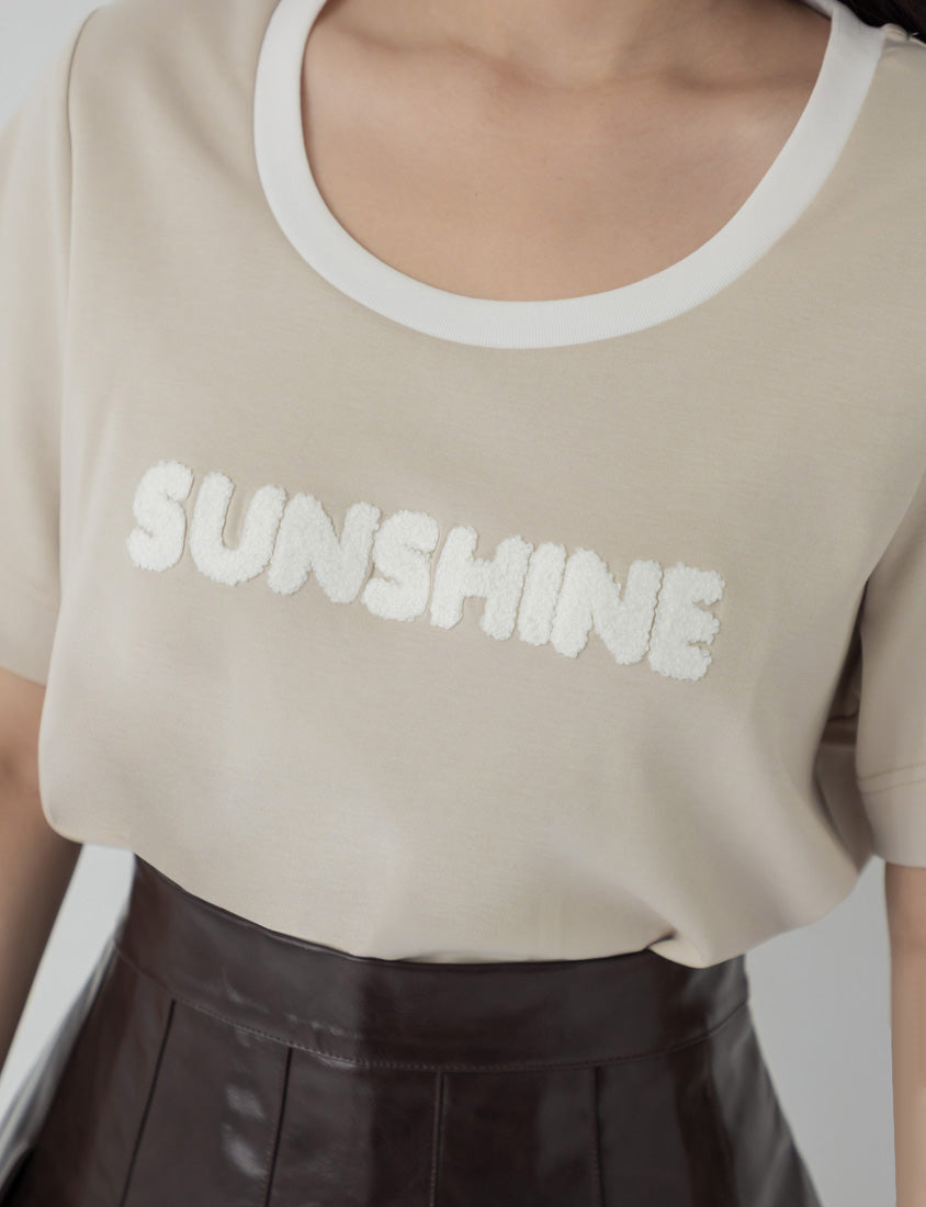 Contrast Fuzzy Embroidery Plus Size Crewneck Tee