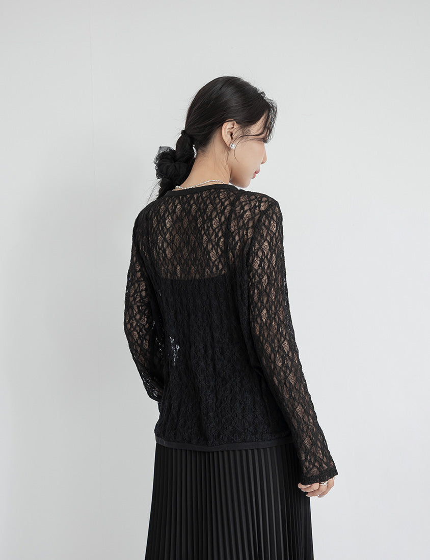 MISS. Fairy Lace Hollow Cut Button-Up Plus Size Cardigan