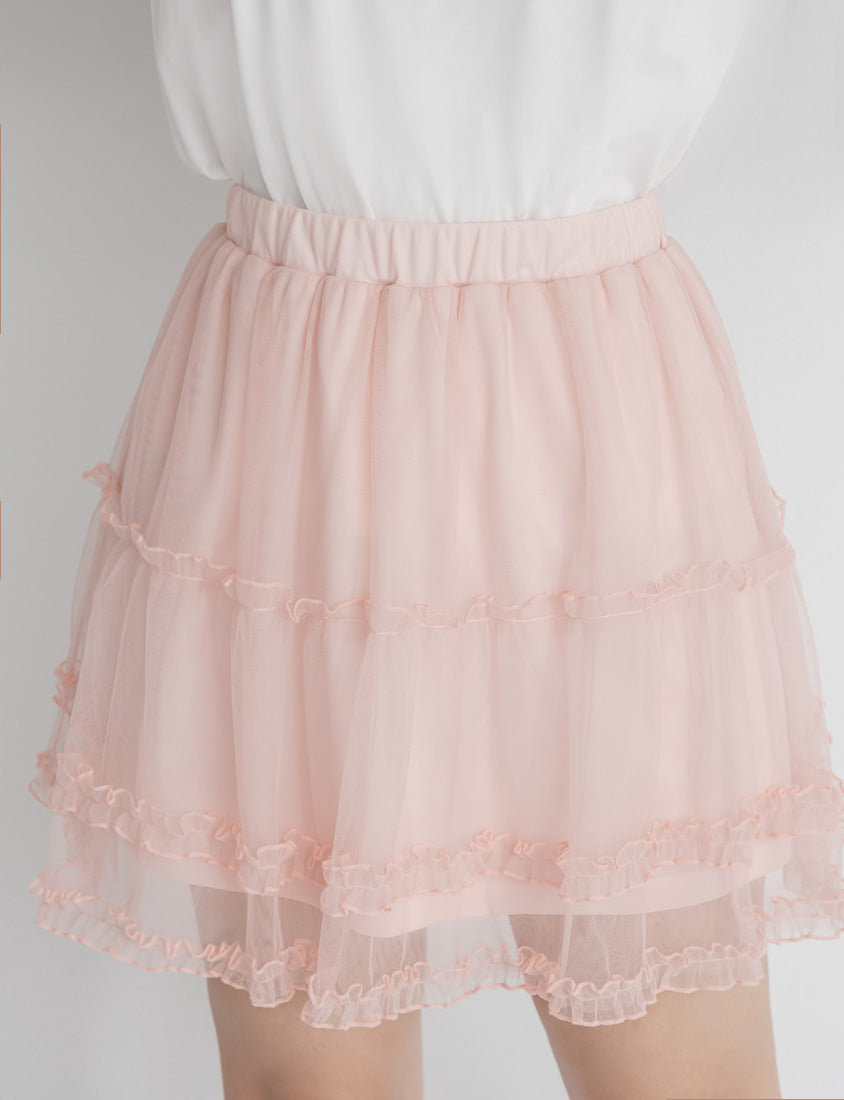 Romantic Ruffle Trim Mesh Tiered Plus Size Mini Skirt