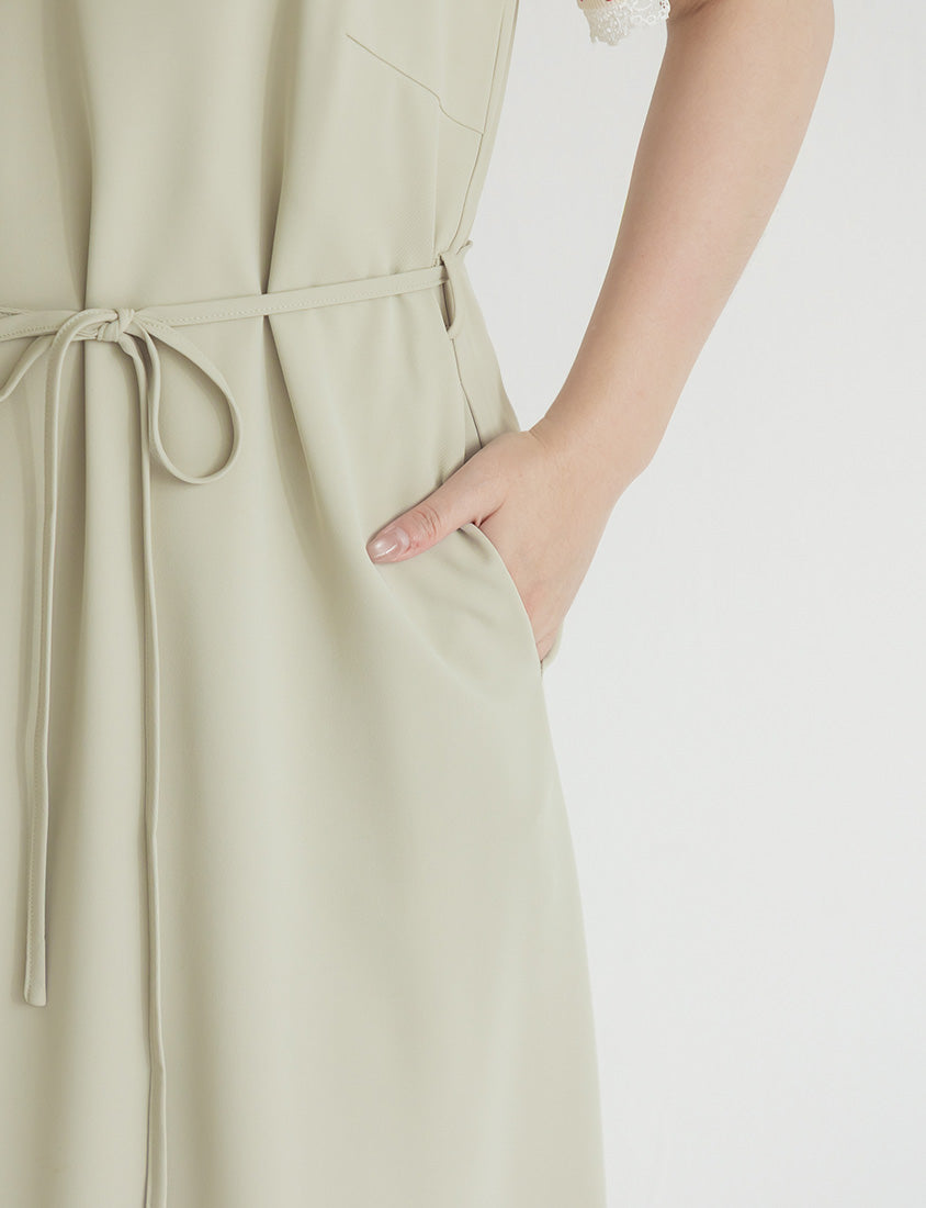 Wrinkle-Resistant A-Line  Plus Size Cami Maxi Dress (With Waist Tie)